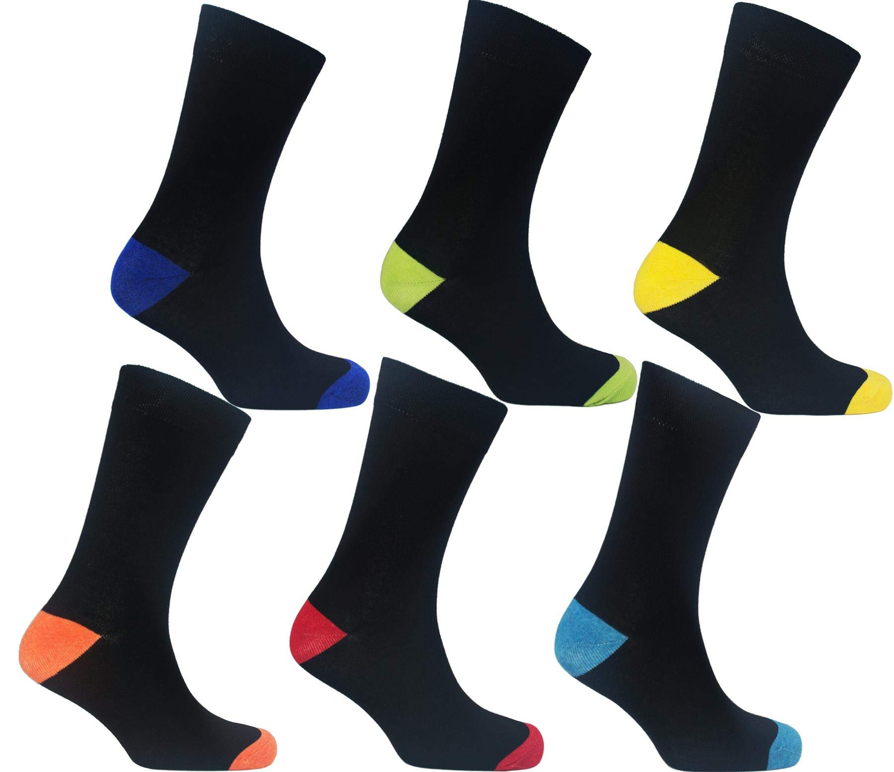 Sock Stack 6 Pack Mens Socks Luxury Cotton Rich Sock Smart Breathable Designer Stripe Argyle Plain Black Casual Wear UK 6-11, Black/Multi