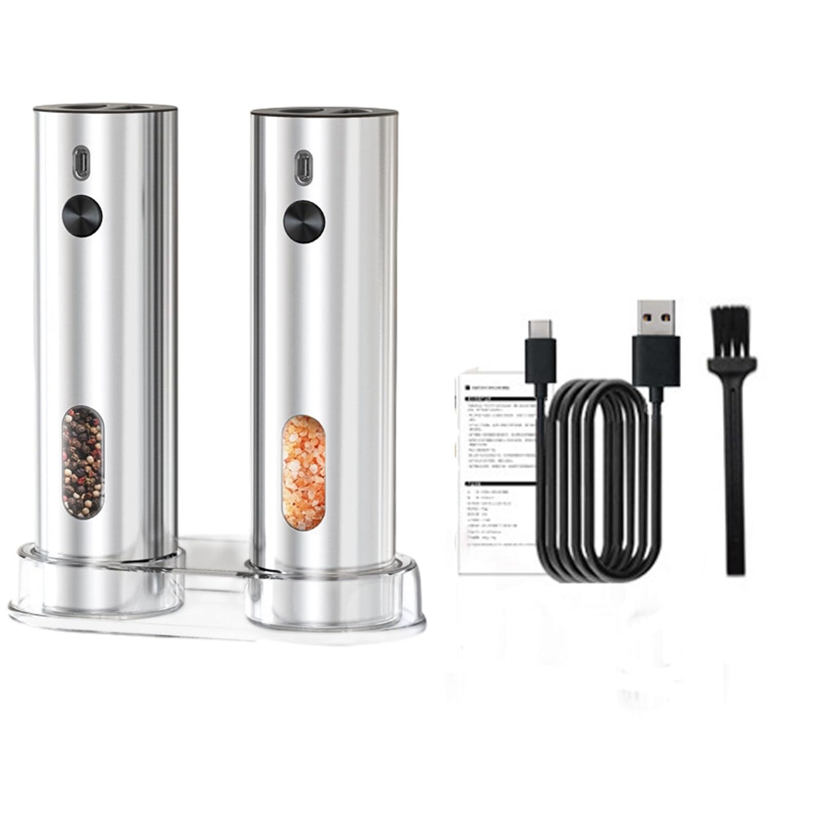 Jazuaiao Single Touch Electric Pepper and Salt Grinder Rechargeable Adjustable Grinding Size Portable Pepper Mill for Spices Electric Spices Grinder