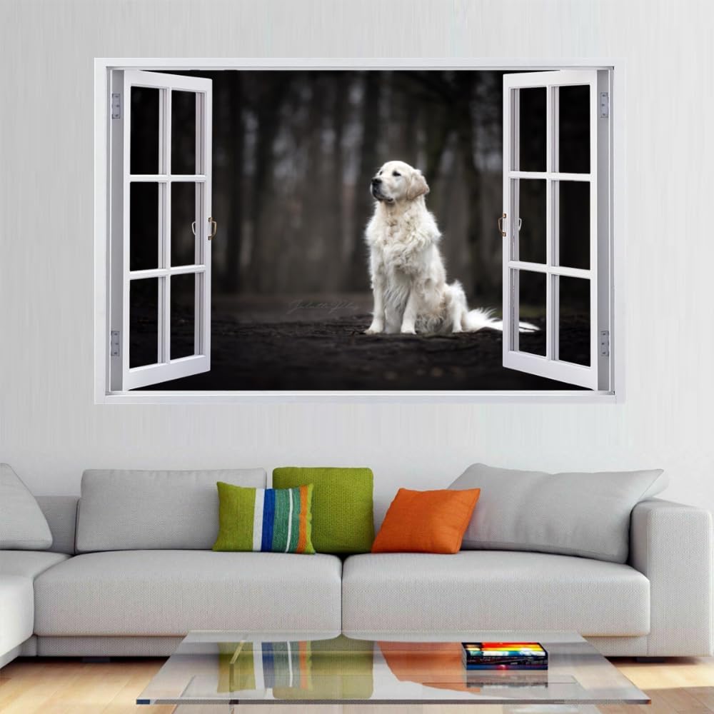 3D Wandtattoos Durchbruch Wandbild Hund Kinderzimmer Aufkleber Wandaufkleber Wandsticker für Kinderzimmer Junge Mädchen Teenager Zimmer Wohnzimmer Schlafzimmer 120x80cm