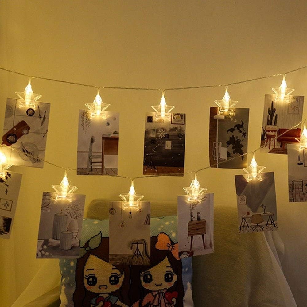 Guirlande Lumineuse LED extérieur et intérieur, Clip Photo, étoile à Cinq Branches, boîte à Piles, veilleuse, éclairage d'extérieur, décorations de Vacances, lumières suspendues, Patio, Convient Noël