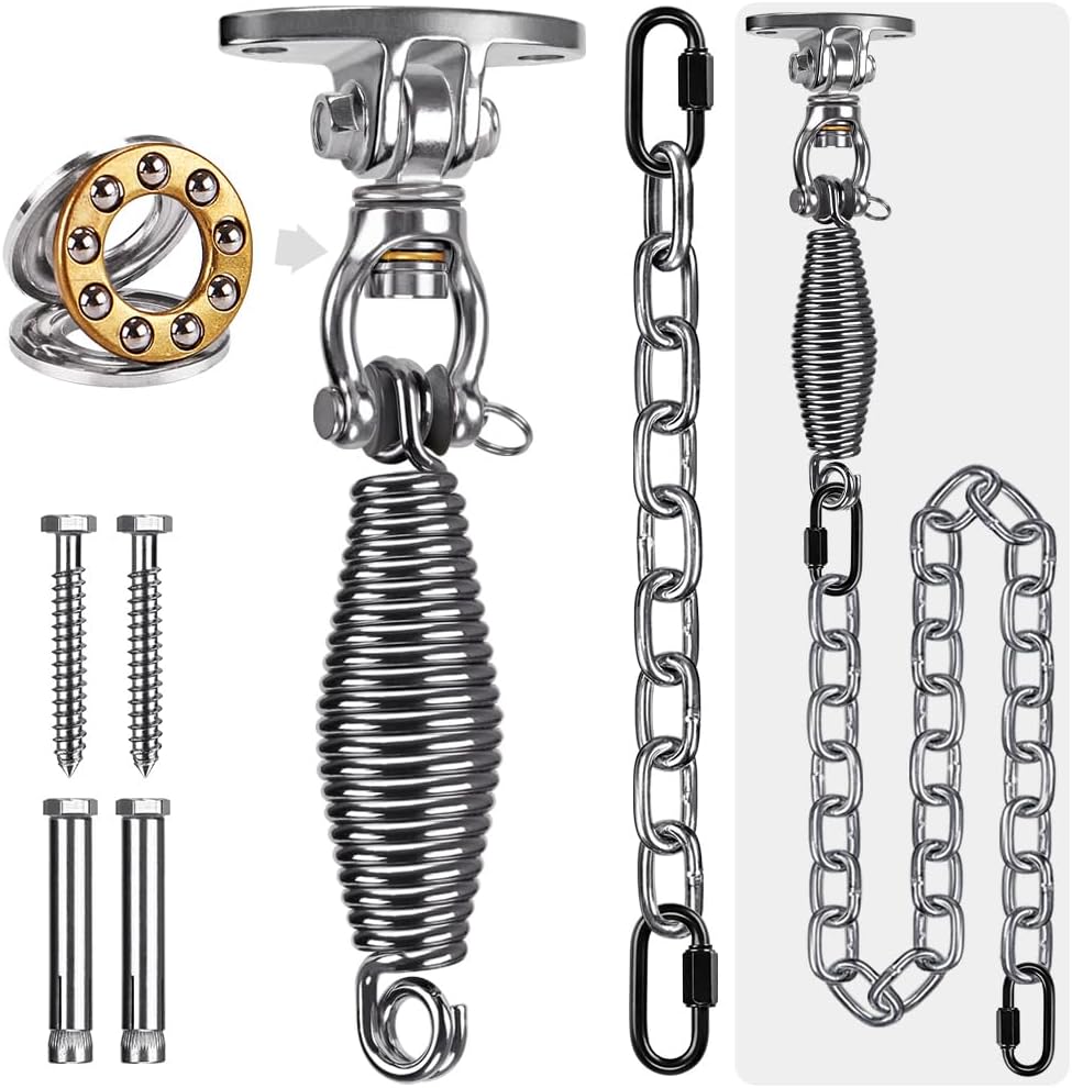 SELEWARE Hammock Chair Hanging Kit, Stainless Steel Bearing Swing Hanger with Heavy Duty Spring and Chain, Ceiling Mount for Hanging Indoor Outdoor Swing, Hammock Chair, Heavy Punching Bags
