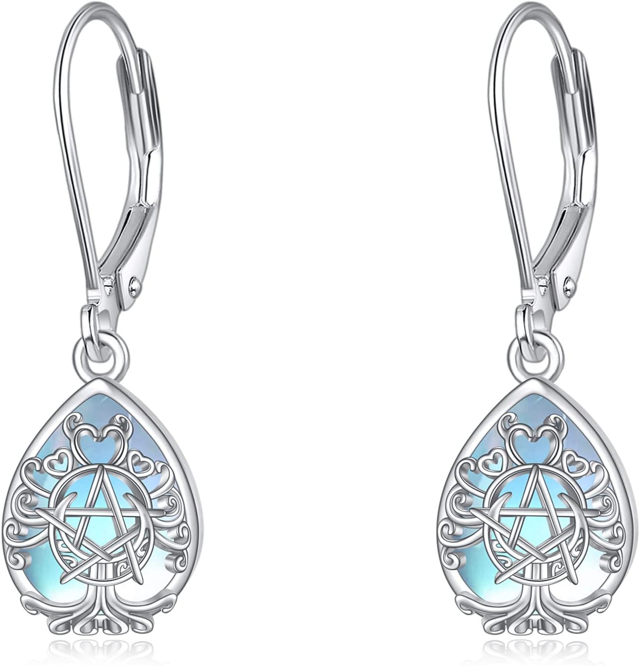 YFN Triple Moon Goddess Earrings Sterling Silver Pentagram Pentacle Earrings Pagan Wiccan Magic Amulet Tree of Life Jewelry for Women