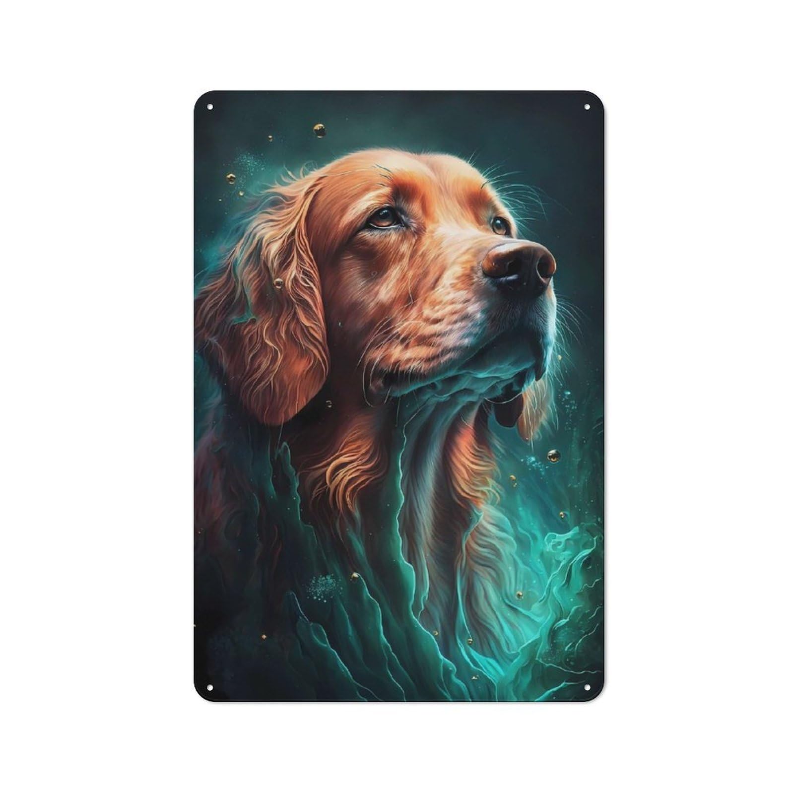 Junmoney Golden Retriever Dog Rustic Metal Plaque 30X20cm For Lounge Or Reading Corner, For Home Office, Studio And Craft Room Walls
