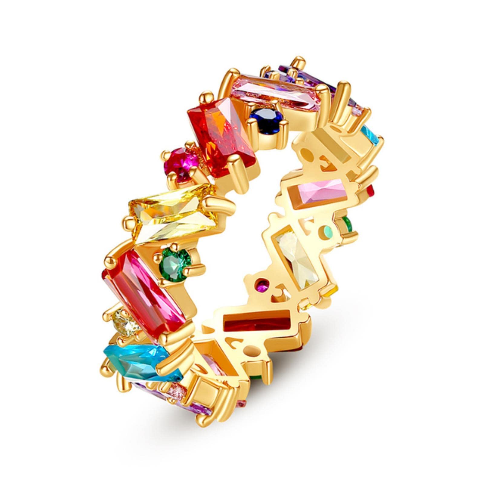 Anillos Anillo de color dorado para mujeres y hombres, dije de regalo de fiesta, circonita multicolor, joyería de Hip Hop-6, R034-G