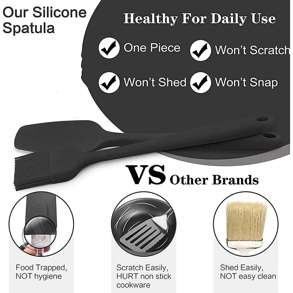 Espátula de Silicona Antiadherente para Crema, Cuchara raspadora, Cepillo de Aceite, espátulas Resistentes al Calor, Utensilios de Cocina Flexibles para Hornear (Color: Negro)
