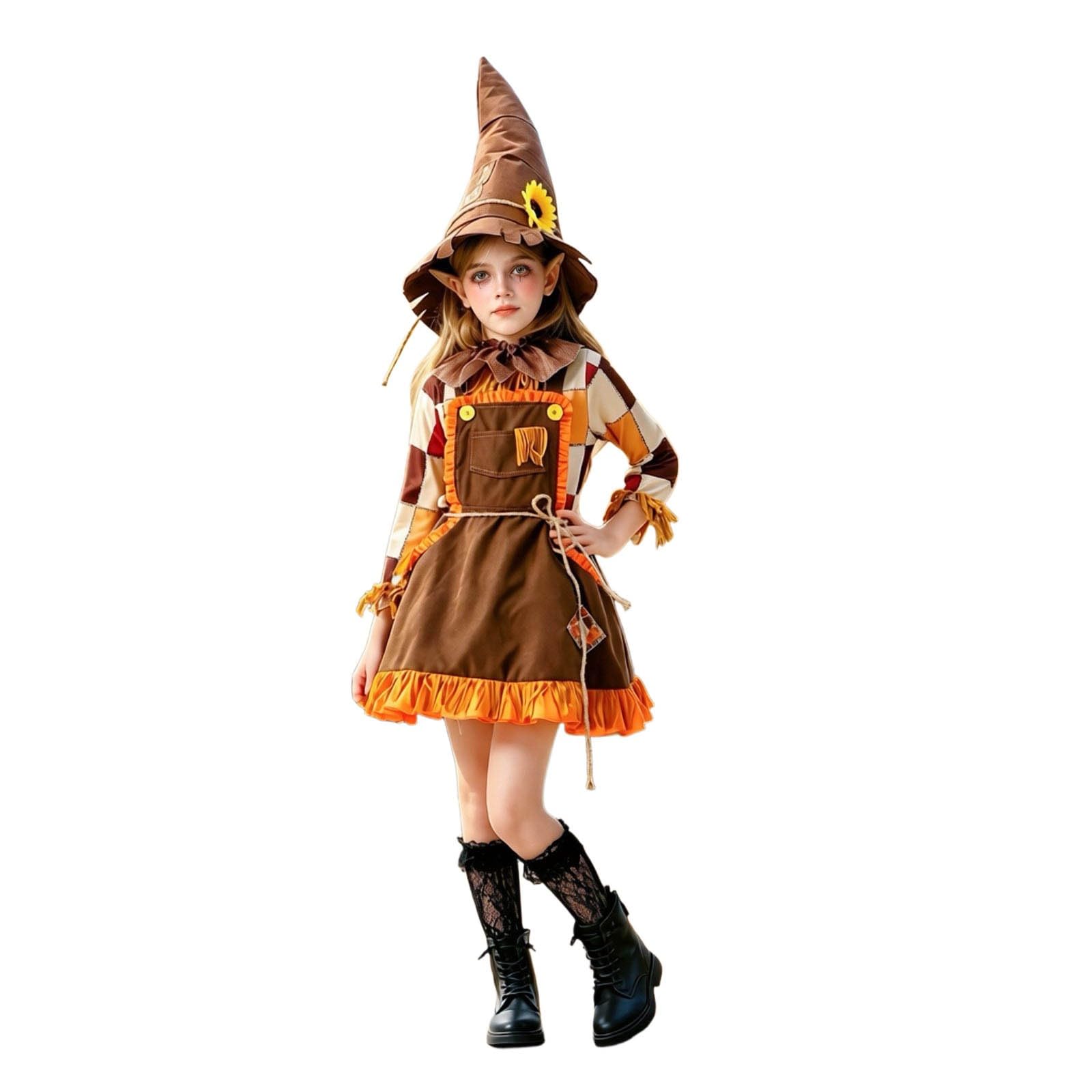 Genérico Disfraz Bruja NiñA 3-4 AñOs,Disfraz De Calabaza De Halloween Para NiñA Vestido De Granja Atuendo Para Fiestas Y Cosplay