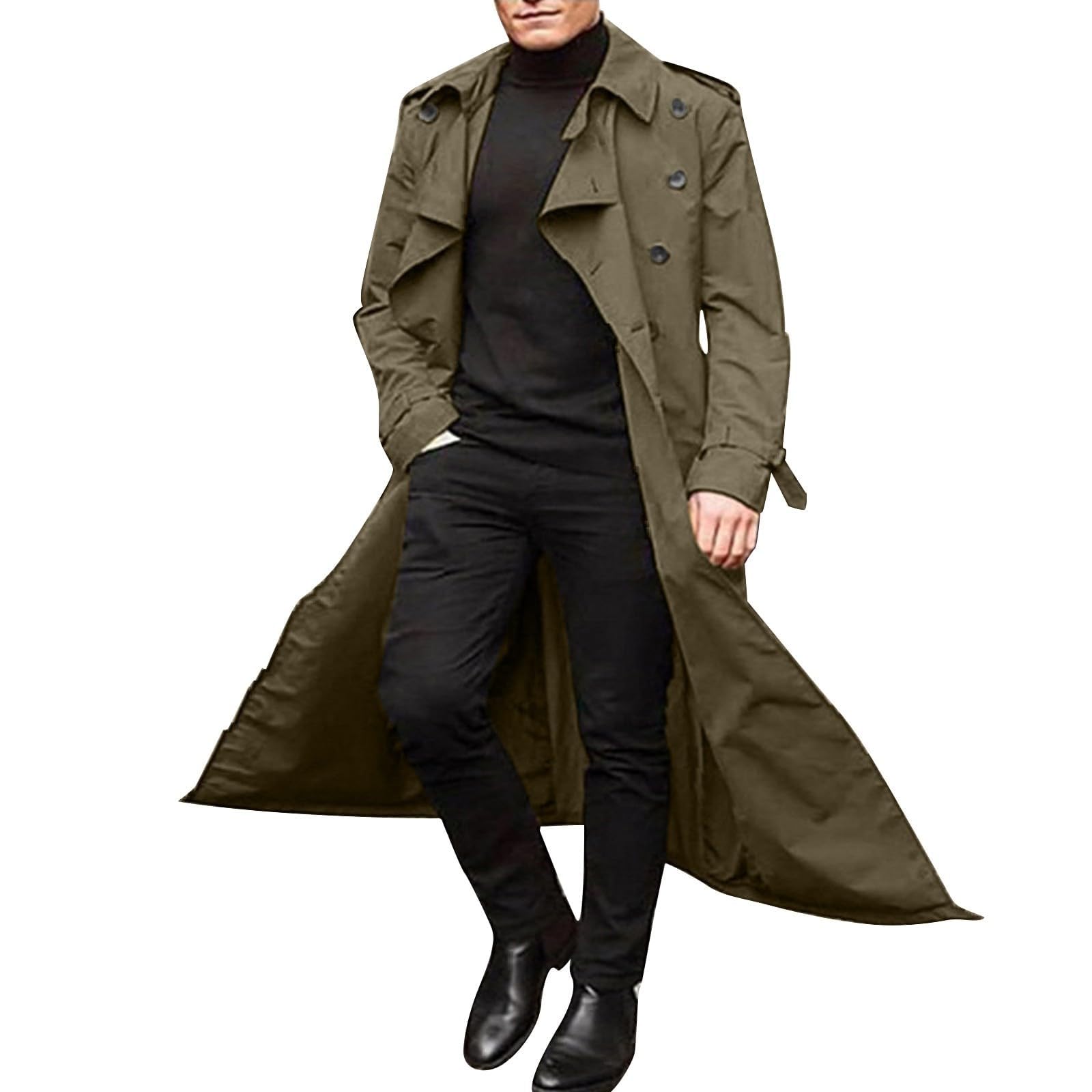 Abrigo largo para hombre con cinturón, abrigo de invierno, cálido, a prueba de viento, abrigos para hombre, abrigos vintage, trinchera, abrigo de entretiempo, elegante, chaqueta de otoño, chaqueta