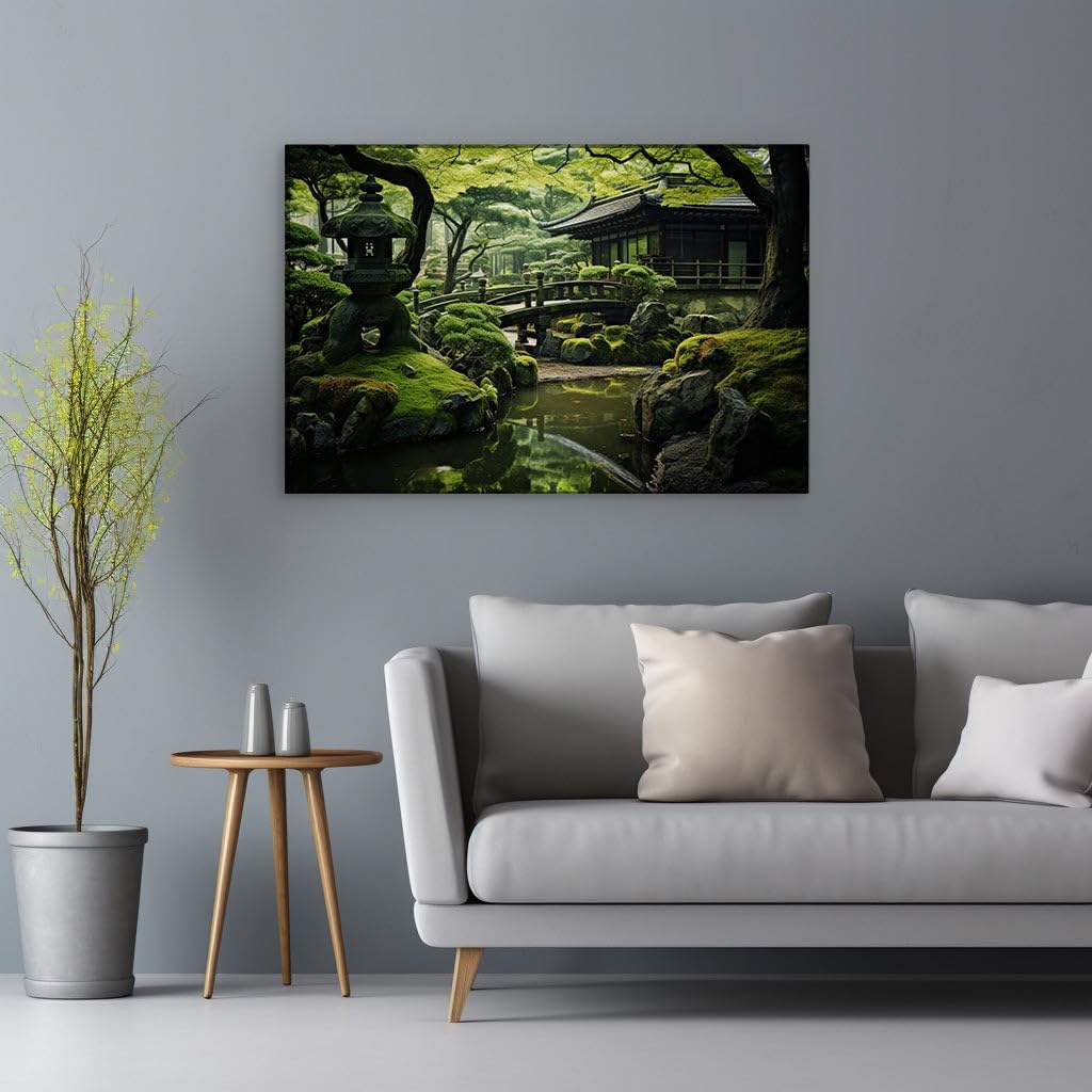 Canvas for Living room. Whispers of Serenity in a Japanese Garden Oasis, 27 x 18 inch Canvas Wall Art - Modernist Expressions - Zen Wall Decor