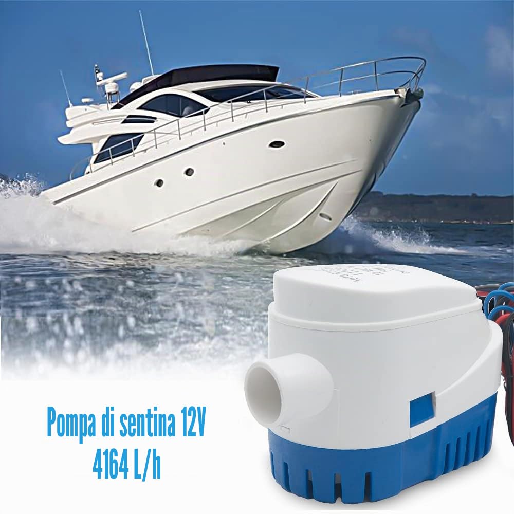 Pompa di sentina automatica di scarico per barca, 12 V, 1100 GPH, pompa di sentina automatica con interruttore galleggiante per laghetti, piscine, spa, silenziosa, diametro uscita 29 mm