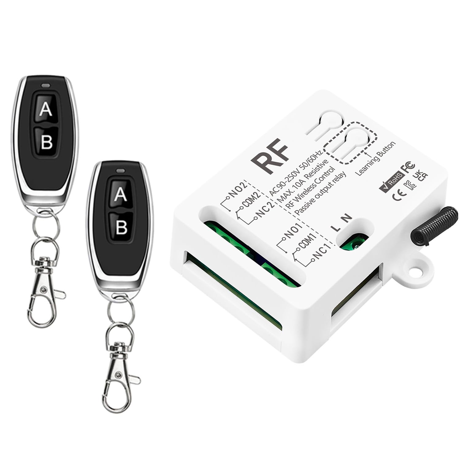 RF 433Mhz Interruptor De Controlo Remoto Inalámbrico, CA 220V 230V O DC5V 10A 2 Canales Recetor De Relé E 2 Transmissores Para Motor Porta Garagem Cortina Elétrica Luz