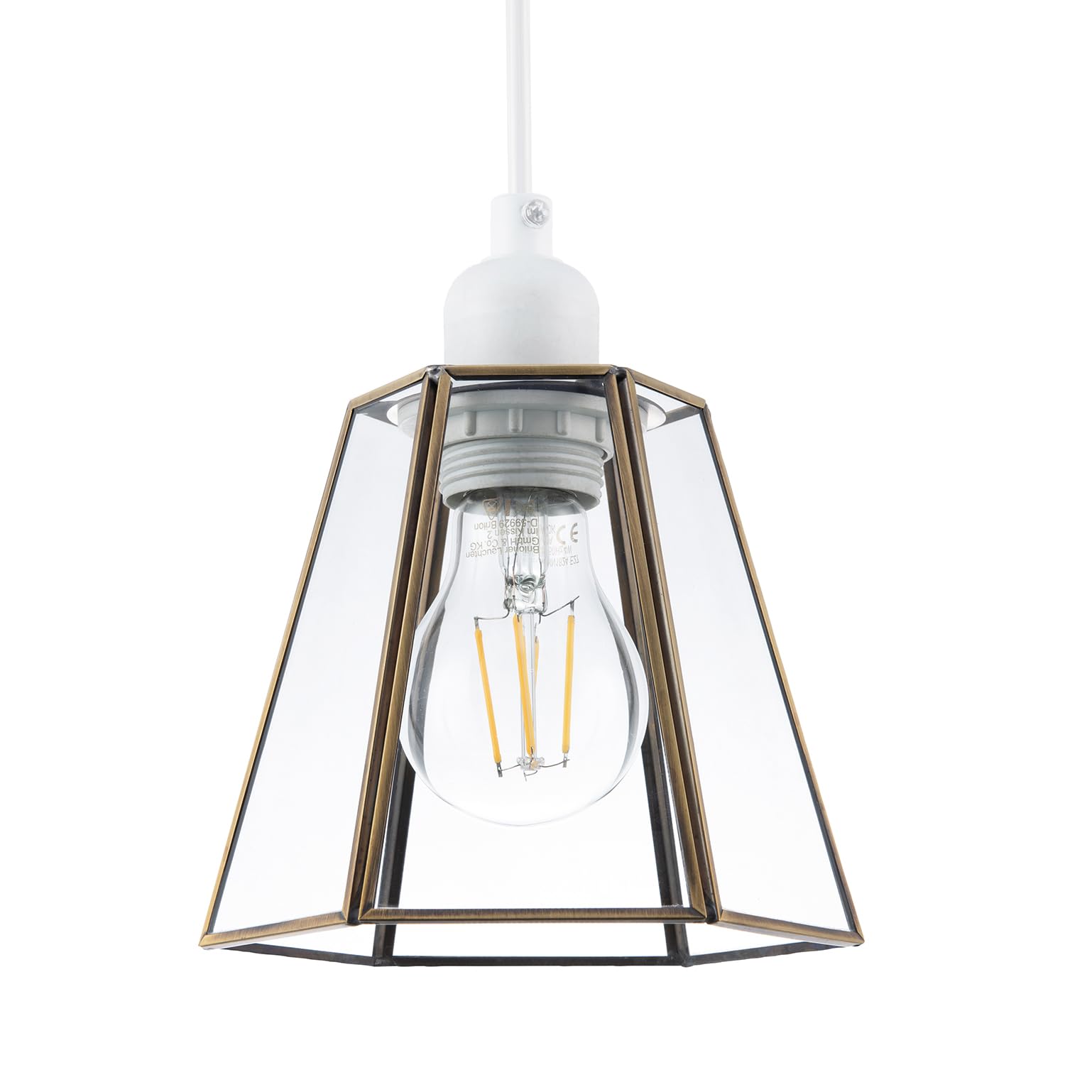 Happy Homewares Industrial Lantern Pendant Shade In Antique Brass With Clear Glass