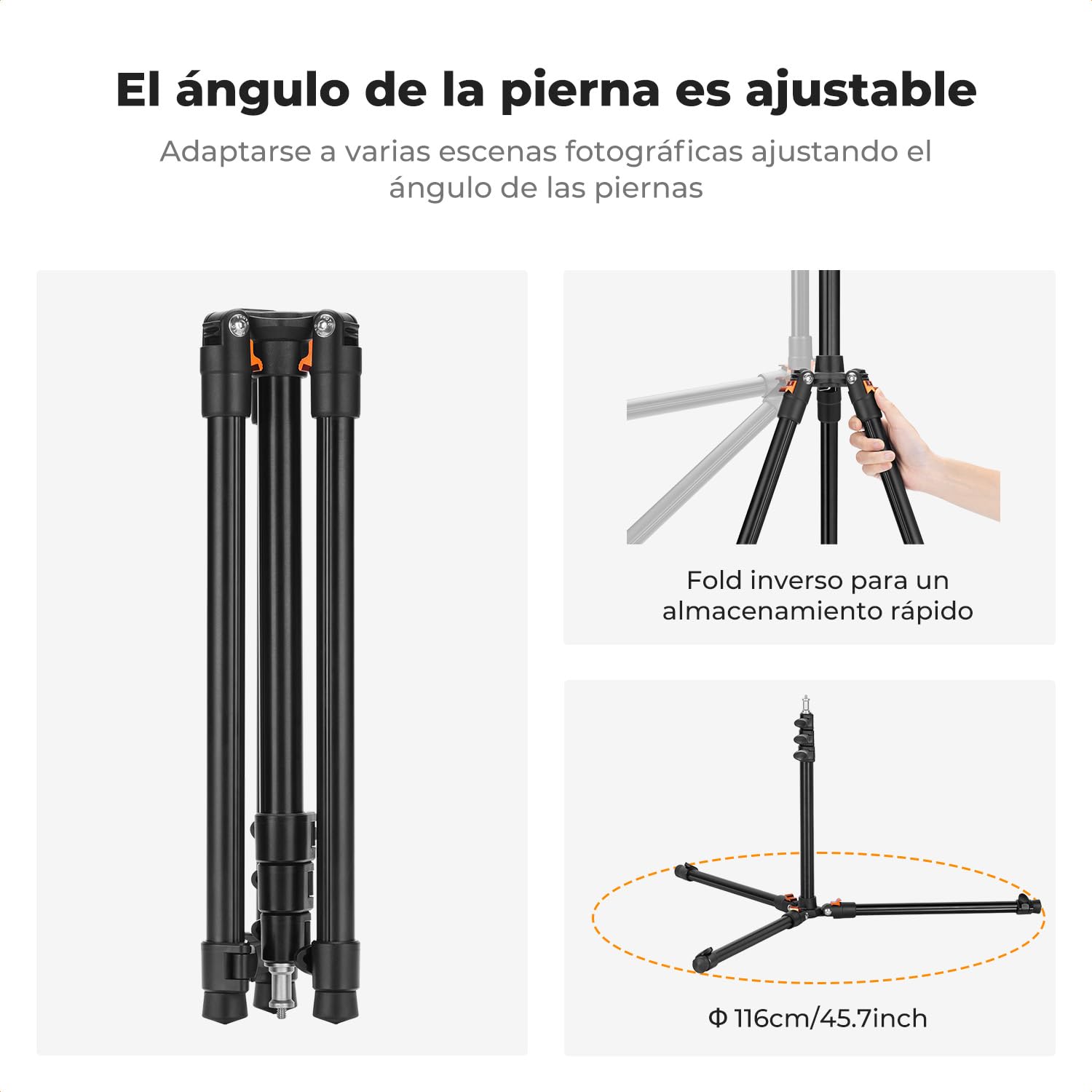 K&F CONCEPT Trípode de fotografía 200 cm, trípode de lámpara de Aluminio Reversible Ajustable Trípod para teléfono Celular con Tornillo de 1/4 "Bolsa de trípode para cámara de luz estroboscópica