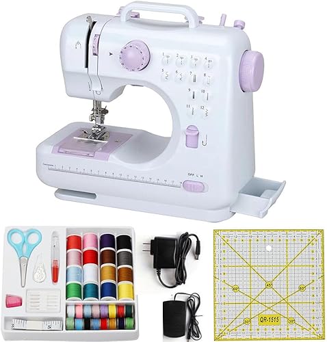 Mini máquina de coser para principiantes, 12 puntadas con pedal, máquina de coser portátil