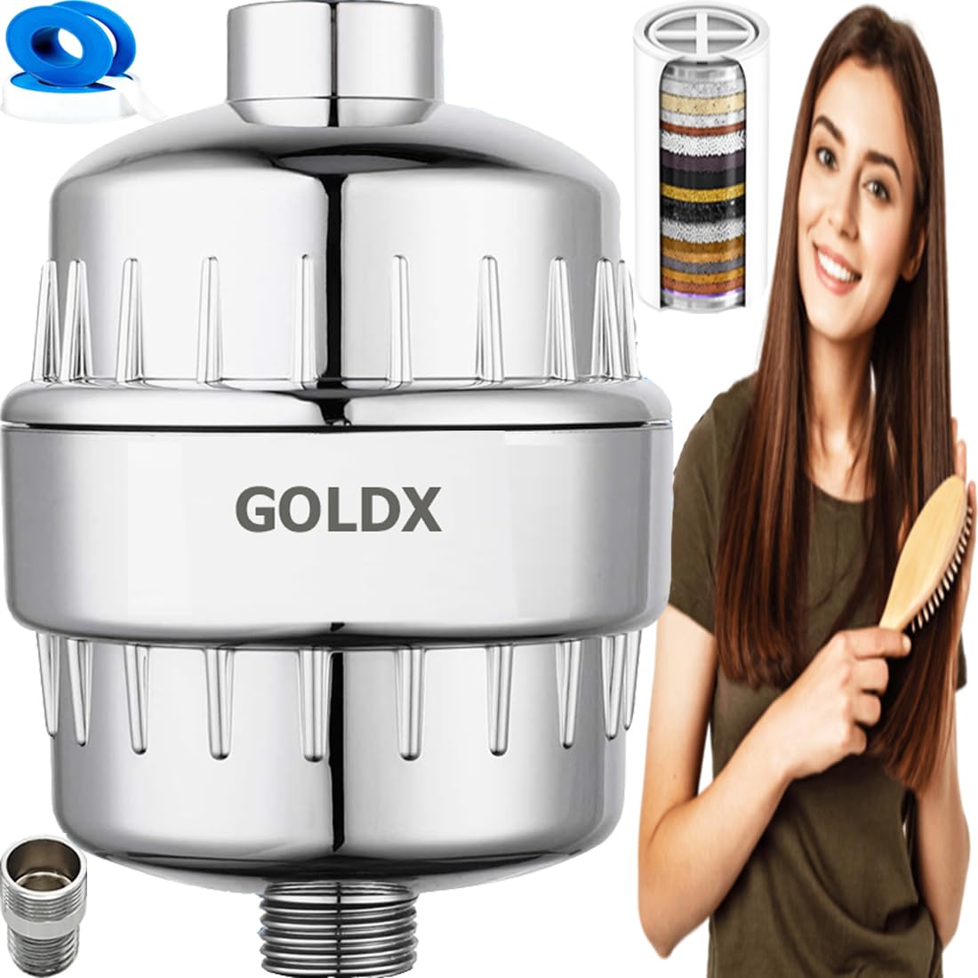 GOLDX Water Softener Shower Tap Filters - 18 Stage Home Bathroom Hardwater To Softwater Solutions Taps Tank, Pipe Chlorine Remover salt purifier, borewell cleaner ensure soft, Purified Bathing Water