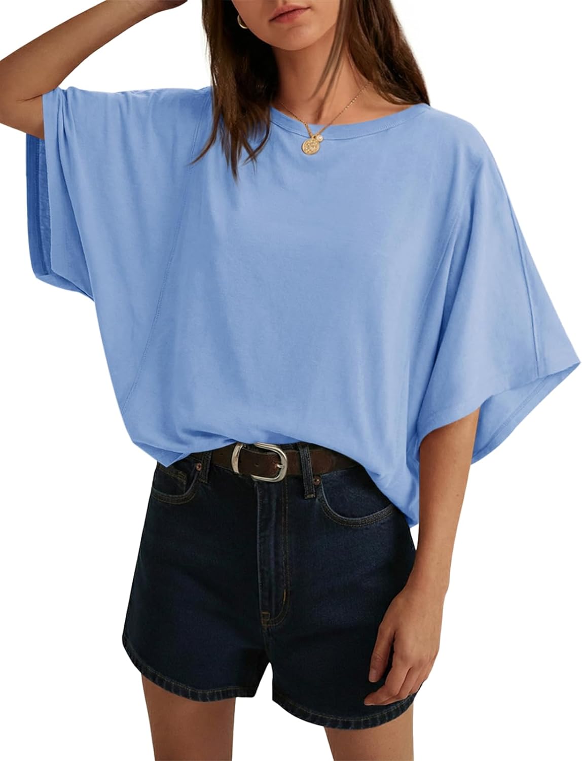 Cicy Bell Womens Oversized T Shirts Batwing Half Sleeve Summer Casual Crewneck Cropped Tops Loose Fit Basic Tees