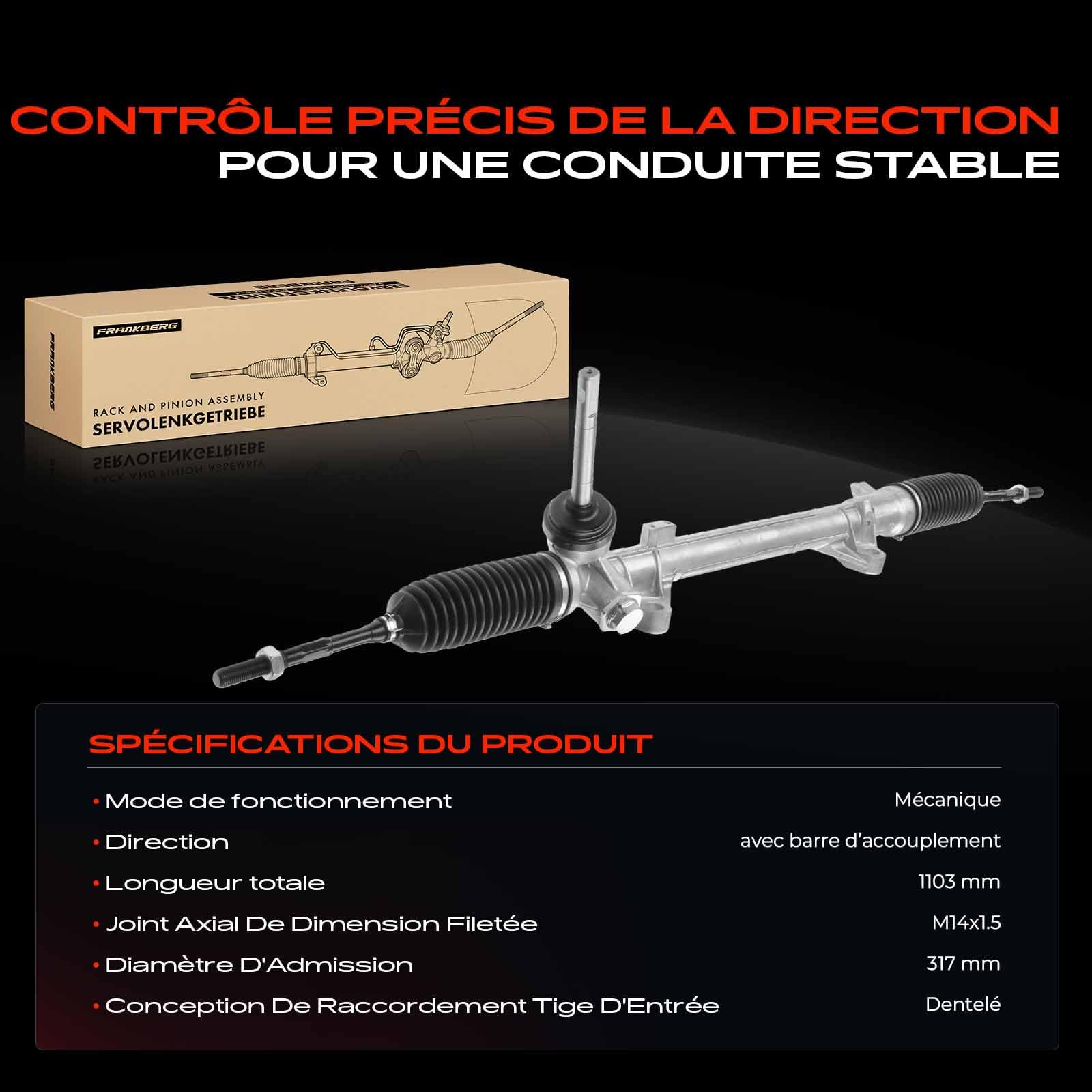 Frankberg Boîtier de direction assistée 48001JD900 | mécaniquement pour Conduite à gauche; Compatible avec: Koleos I HY, Qashqai +2 I J10 NJ10