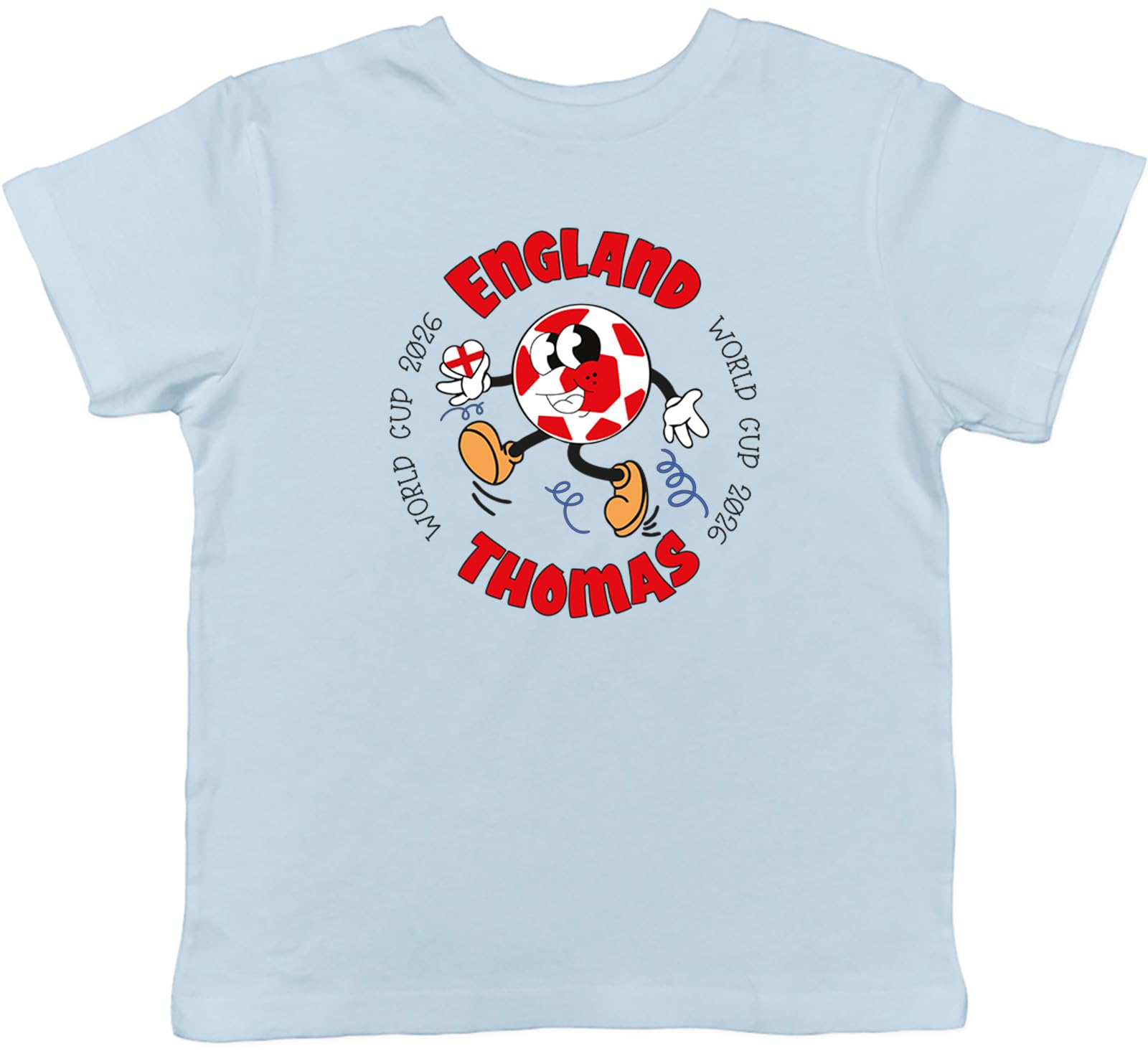 Shopagift Personalised England World Cup Heart Football Fan Kids T-Shirt Childrens Tee Boys Girls Light Blue