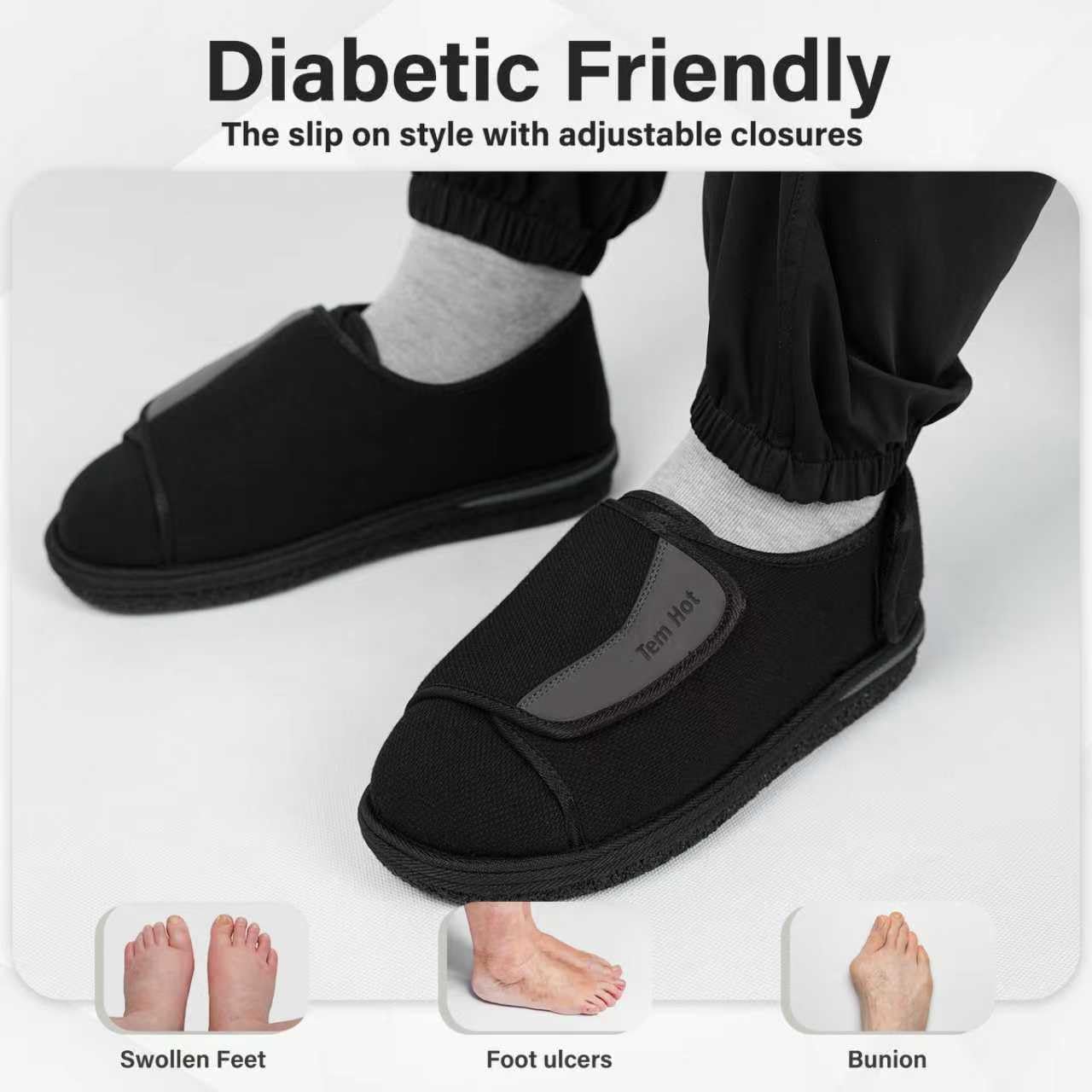 Diabetic Shoes for Men Women, Extra Wide Slippers for Swollen Feet, Wide Toe Box Adjustable Walking Shoes for Elderly, Comfort Home Hospital Slip on Slippers for Indoor Outdoor, Foot pain Relief - Image 5