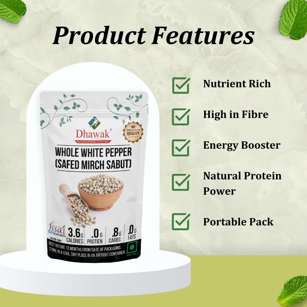 Dhawak Whole White Pepper | Safed Mirch Sabut - 100 Grams (Premium) - Image 3 thumbnail