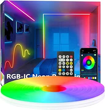 RGB+IC Neon LED Streifen 5m - App Steuerung Mit Musik Sync Für TV Hintergrund