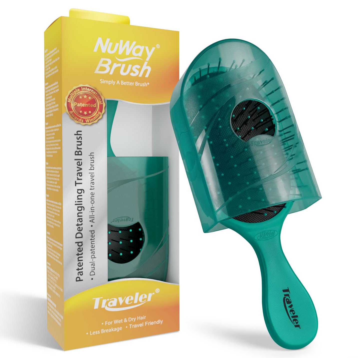 NuWay 4HAIR Traveler U.S. and International Patented Travel Brush (Emerald Green)