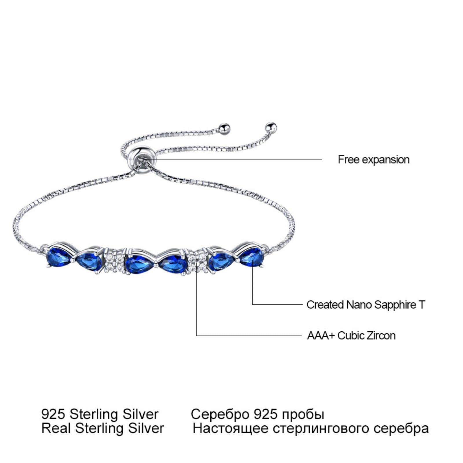 DAOMEI Pulseras De Plata De Ley 925 Auténtica Sólida, Pulseras De Zafiro Azul Creadas Con Triángulo De Expansión Gratuita Para Regalos De Mujer