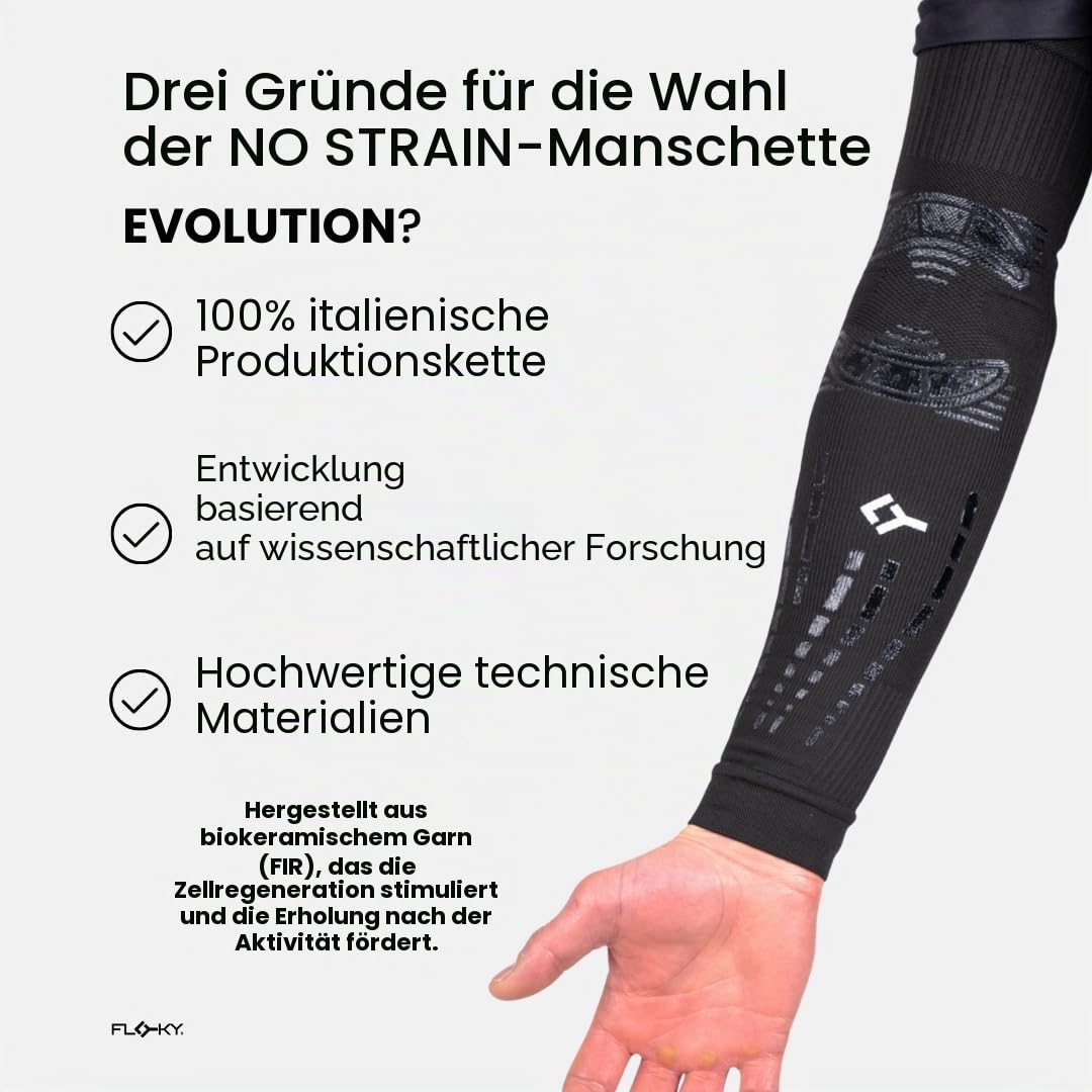 FLOKY 1 Stk. Armbandage No Strain Evolution Multisport. Tennis, Padel, Basketball. Reduziert Vibrationen, unterstützt Ellbogen und Unterarm. Kompressions-Armbandage, stabilisiert Sehnen und Muskeln