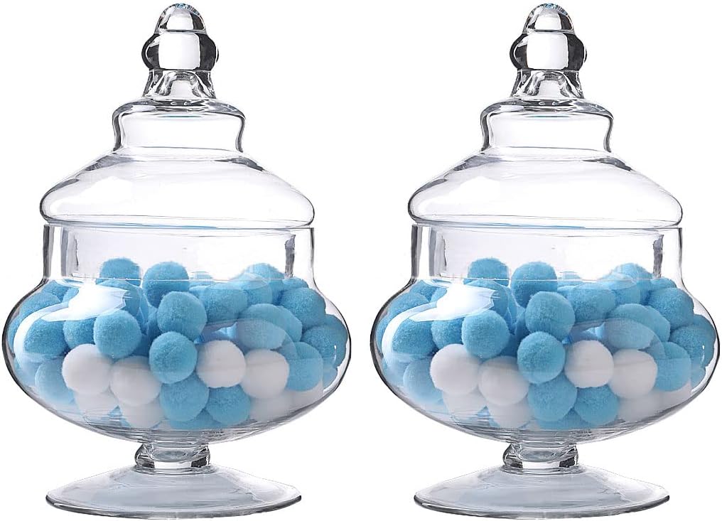 Glass Apothecary Jars Clear candy Buffet Display Small Elegant Storage Jars Decorative cookies Storage Clear Glass Canisters for Kitchen Wedding Party Set of 2