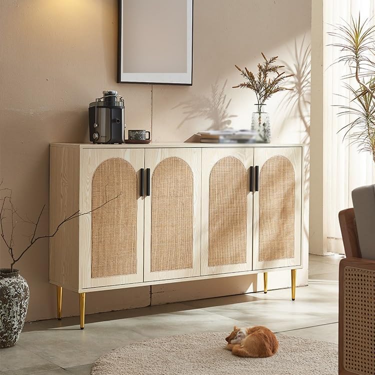 Sideboard Cabinet Rattan Wooden Dining Sideboard Storage Cabinet Simple Storage Cabinet Living Room Wall Storage Cabinet Sideboard Cabinet with Drawers