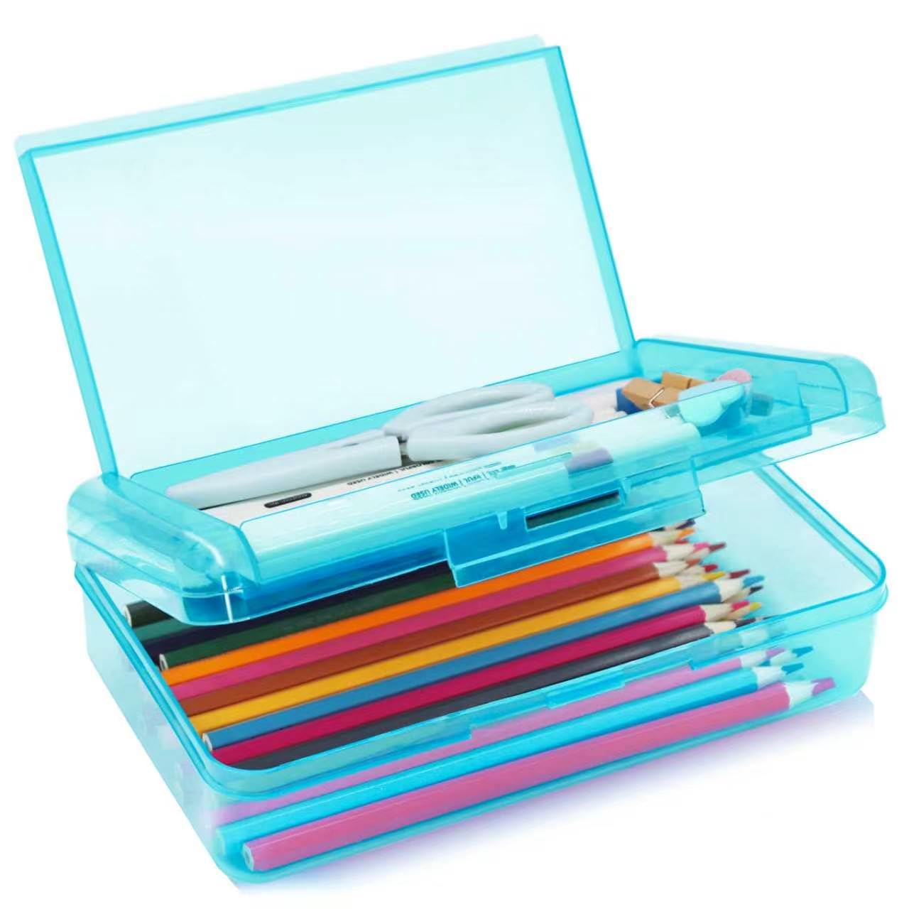 Double Layer Plastic Clear Hard Colored Pencil Box Case Pen Crayon Box