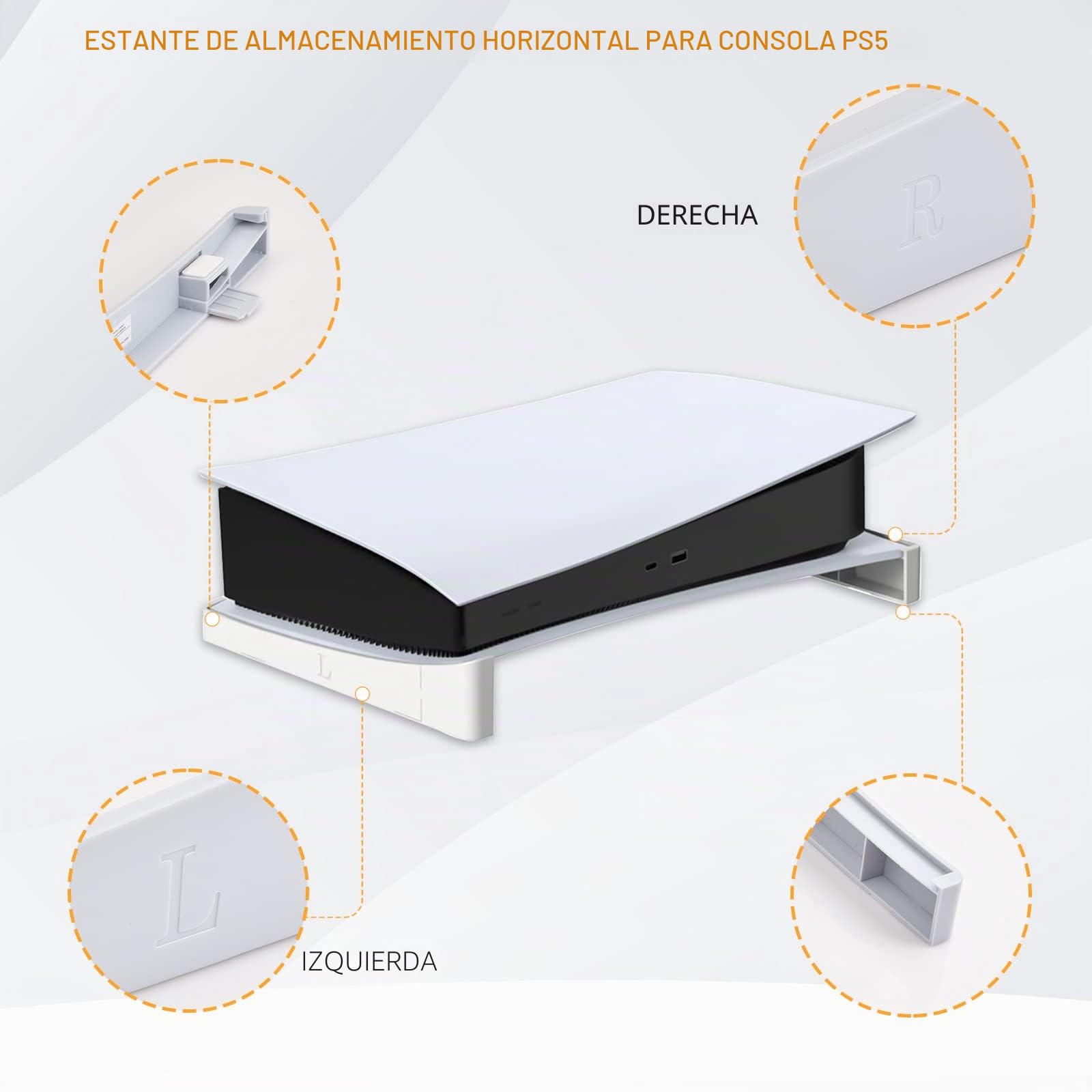 Amexo Soporte Horizontal para PS5, Soporte Base para PlayStation 5 con Alfombrilla Antideslizante, Soporte de Disipación de Calor para PS5 Slim Disc y Edición Digital (Blanco)