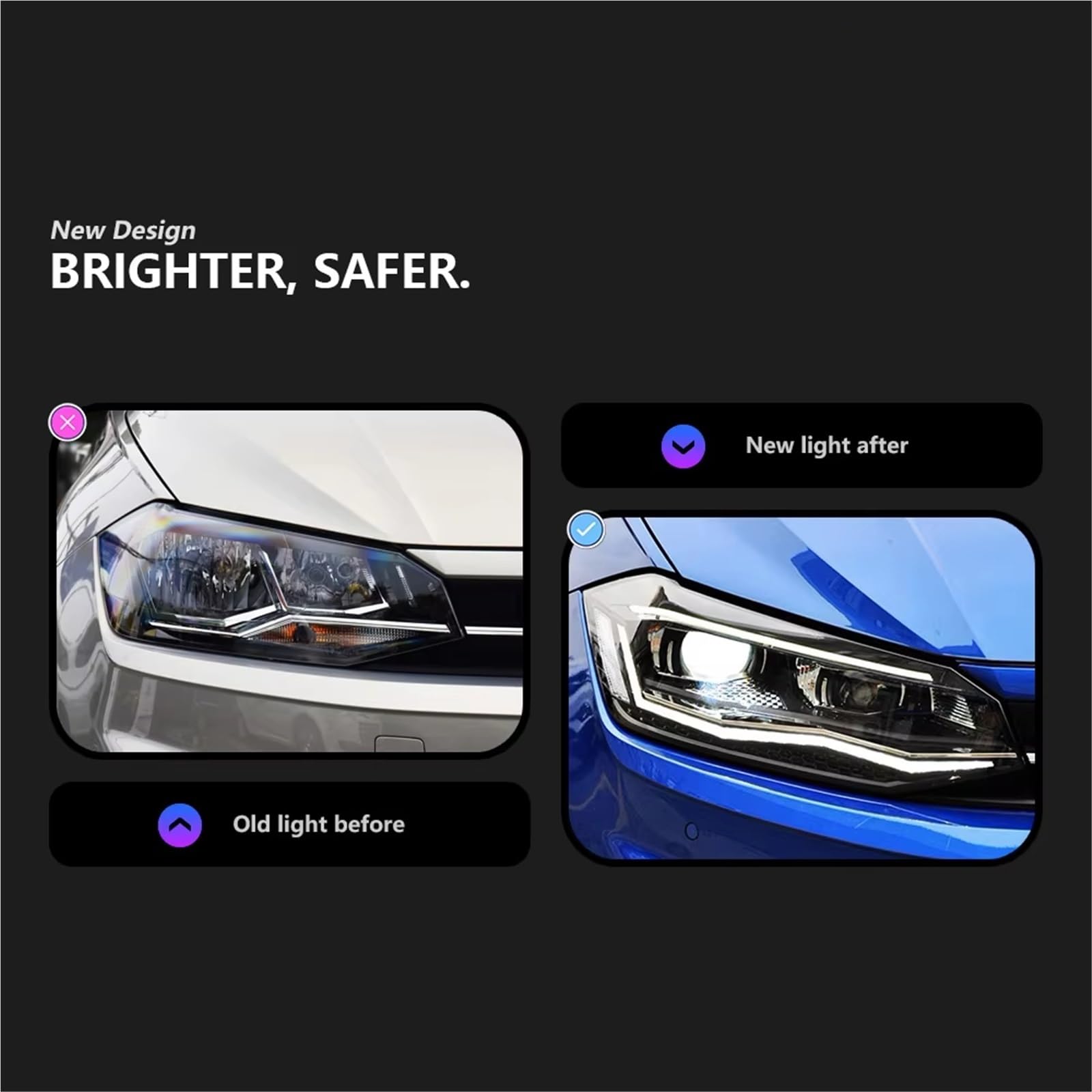 Fari Anteriori Auto Per Per Polo 2019-2022 LED Faro Angel Eye Lens Fari Segnale DRL Accessori automobilistici Car Styling Testa della lampada Faro Proiettore Anteriore(Red All LED)