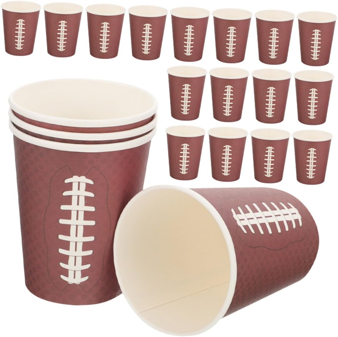 48pcs Rugby Paper Cups Disposable Party Water Holders Brown Football Pattern Thickened Paper Cups for Sports Events Birthday Tailgating