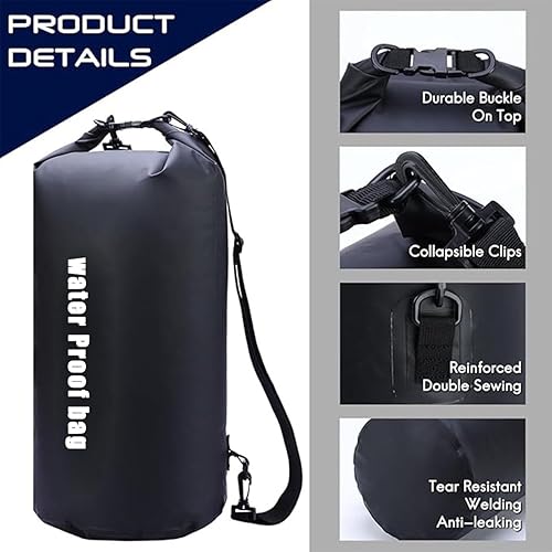 Miniatura 4 de Bolsa seca impermeable, mochila de almacenamiento seca ligera con parte superior enrollable, natación, canotaje, kayak, campamento, playa (negro 15L)