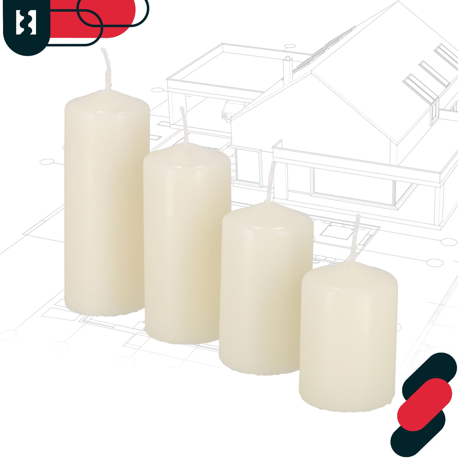 KOTARBAU® Świece filarowe świece blokowe, zestaw 4 sztuk, ecru