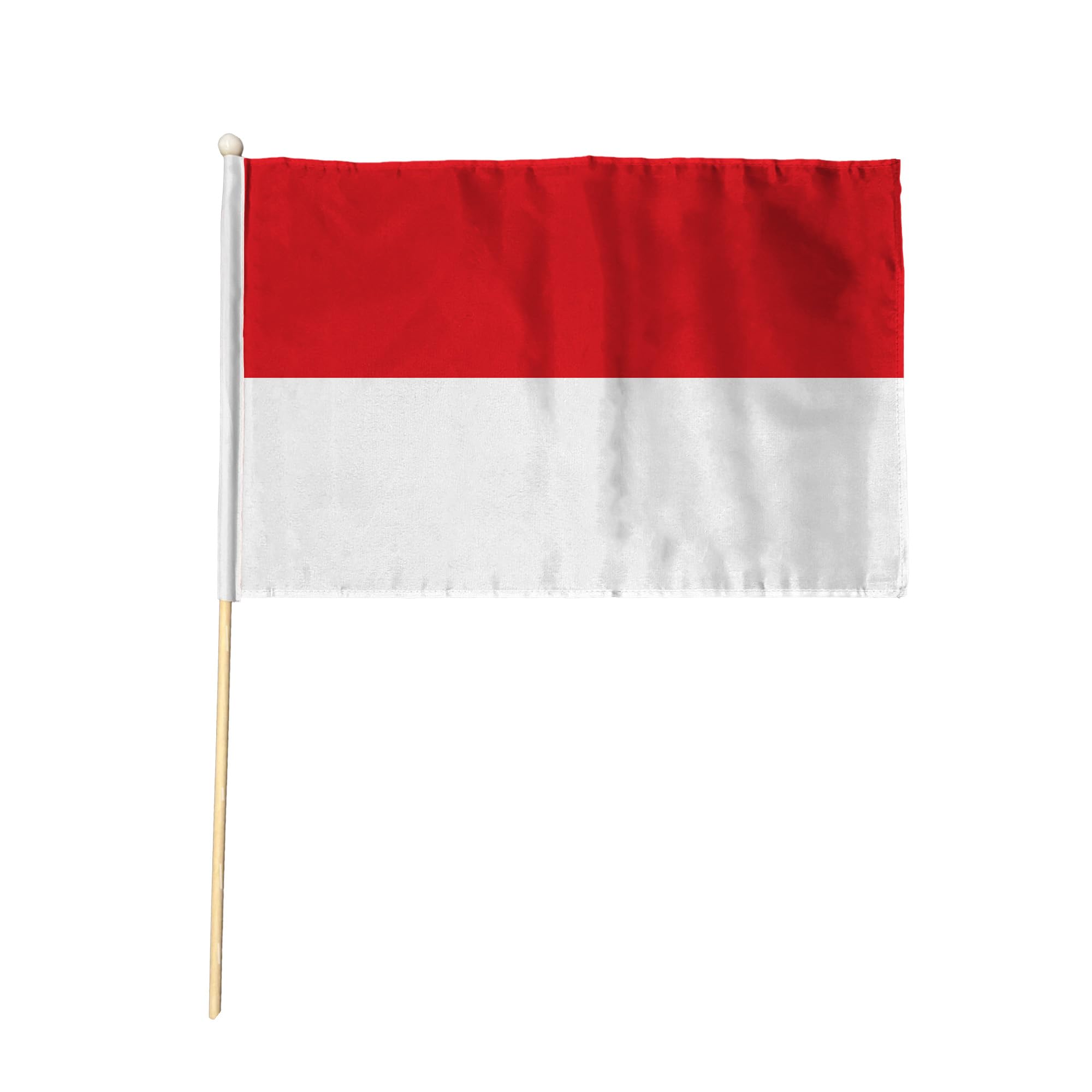 Flagtex Monaco Pack of 6 Hand Waving Flag (18x12 Inch Large) - Premium Wooden Stick Hand Flag Big Size Natural Wood Pole European Red White Horizontal Stripes Principality Flag Events