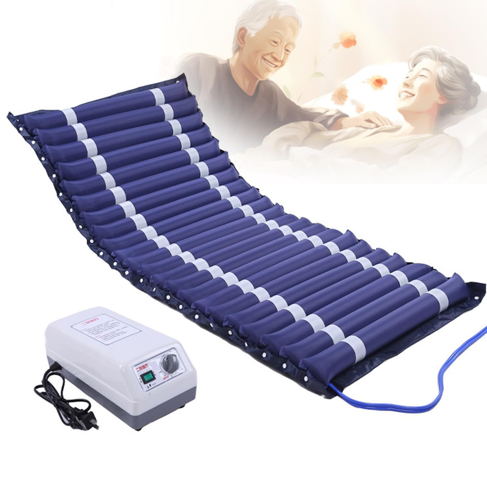 Materasso Antidecubito, Materasso Ad Aria Medicale, 22 Celle Rimovibili Individualmente, Pompa Silenziosa Regolabile, Pressione Alternata, Portata 135 kg, Impermeabile e Facile Pulizia