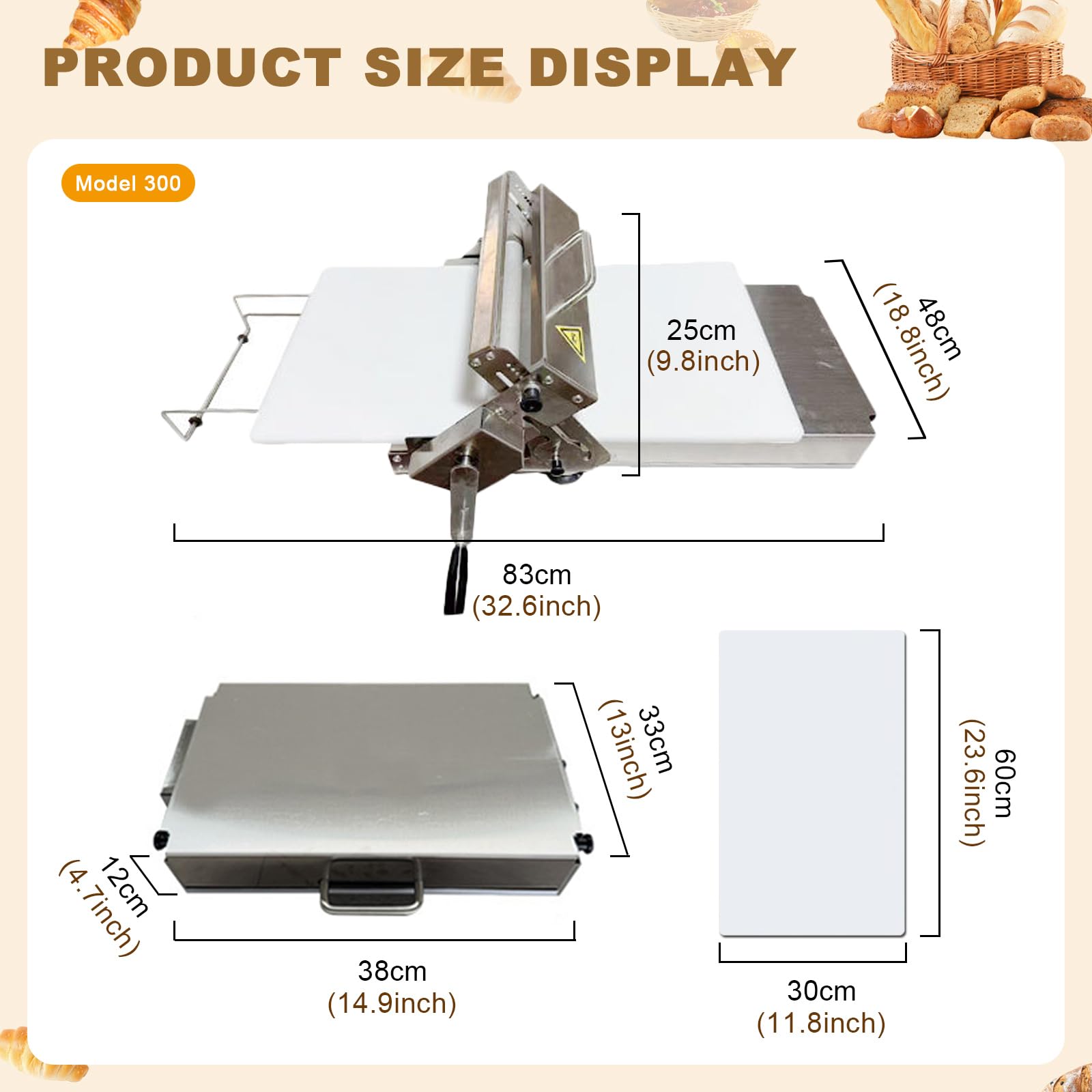 Macchina per sfogliare l'impasto, rullo manuale con spessore regolabile per croissant, pizza e pasticceria, struttura resistente in acciaio inossidabile