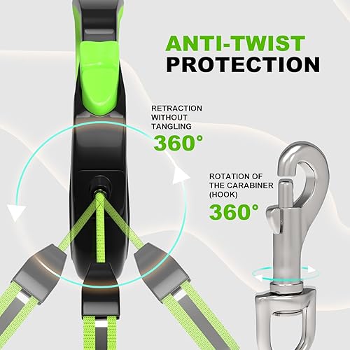 Miniatura 6 de Correa retráctil duradera para perro con bloqueo de seguridad de 16 pies de longitud ajustable, agarre ergonómico y diseño sin enredos para perros