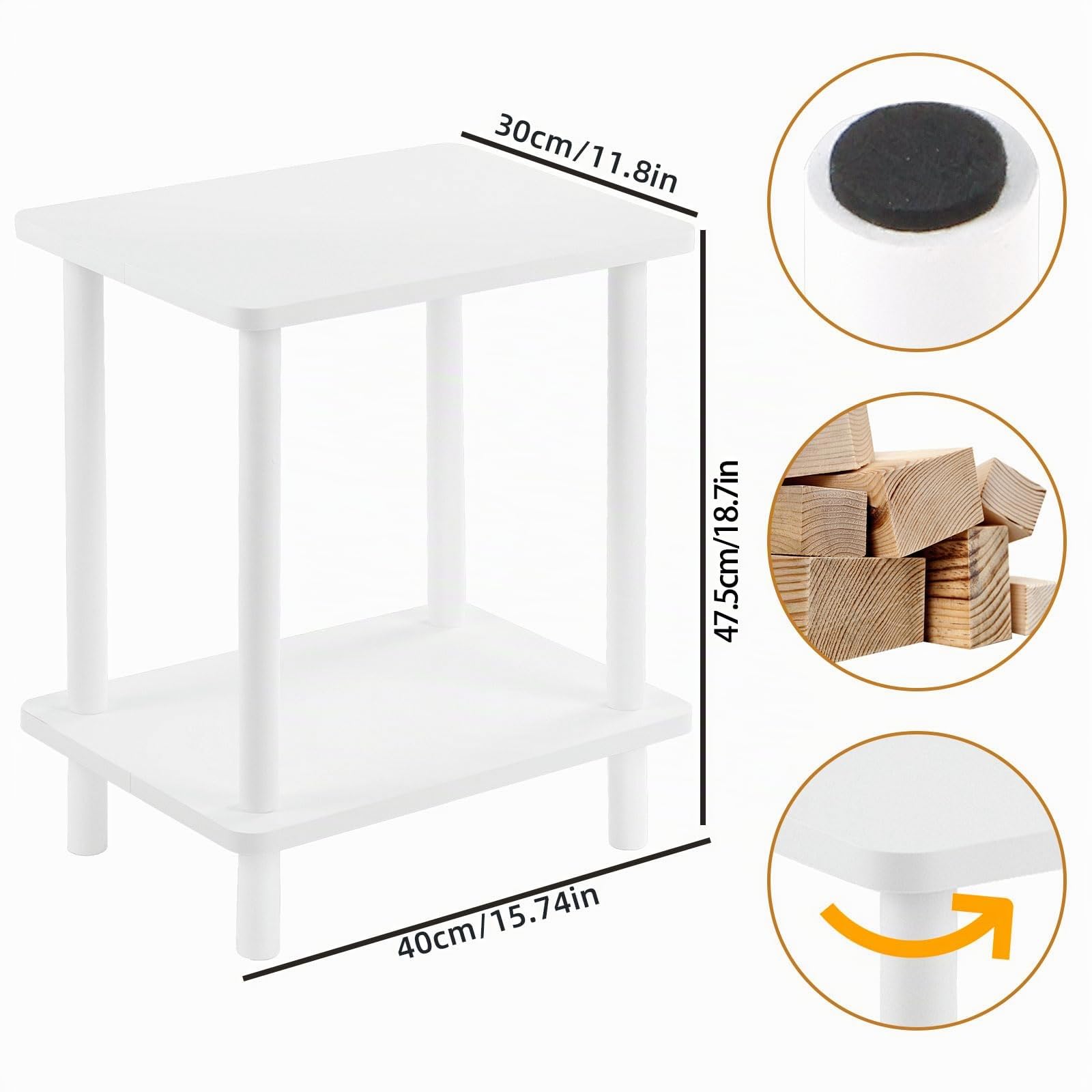 Tavolino da Salotto a 2 Livelli in legno, Bianco, 40x30x47.5cm | Comodino Camera da Letto,Tavolo con Ripiani Portaoggetti,Mobiletto Cucina Salvaspazio,per Corridoio,Divano, Soggiorno
