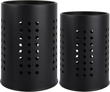 ASelected 2 Pcs Kitchen Stainless Steel Cooking Utensil Holder, Black Metal Cutlery Holder Cooking Organiser for Spatulas Spoon and Tongs Tableware Storage 10 x 16.5cm and 12 x 18cm