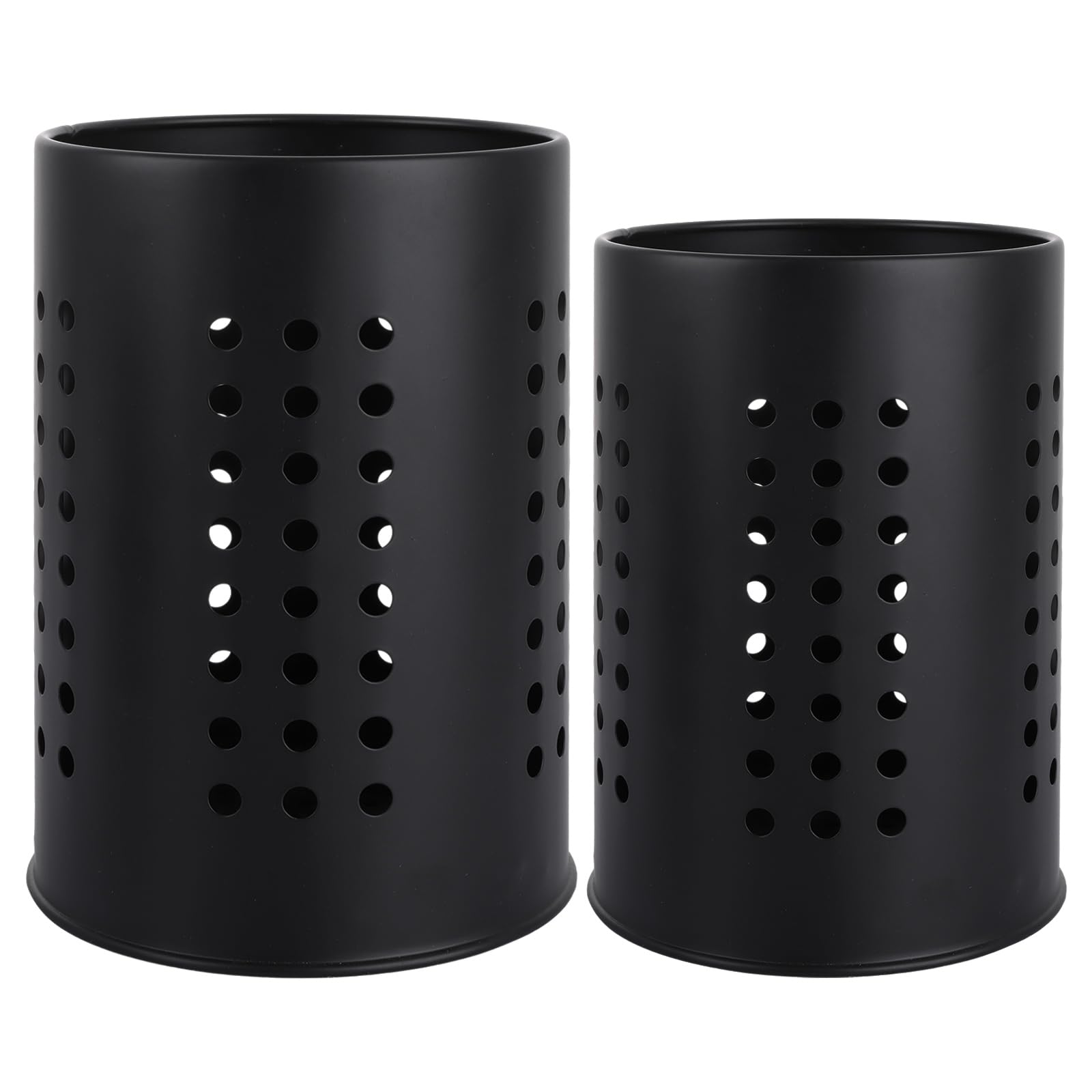 ASelected 2 Pcs Kitchen Stainless Steel Cooking Utensil Holder, Black Metal Cutlery Holder Cooking Organiser for Spatulas Spoon and Tongs Tableware Storage (10 x 16.5cm and 12 x 18cm)