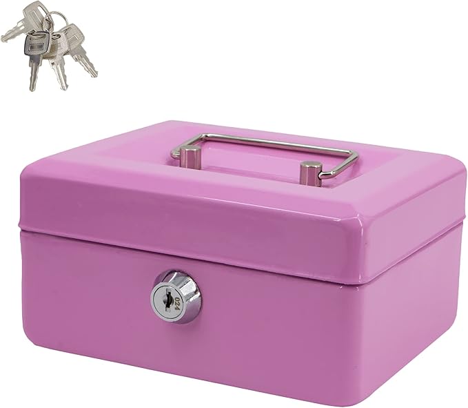 Time to Sparkle Small Lock Box Money Safe with Tray for Cash Metal