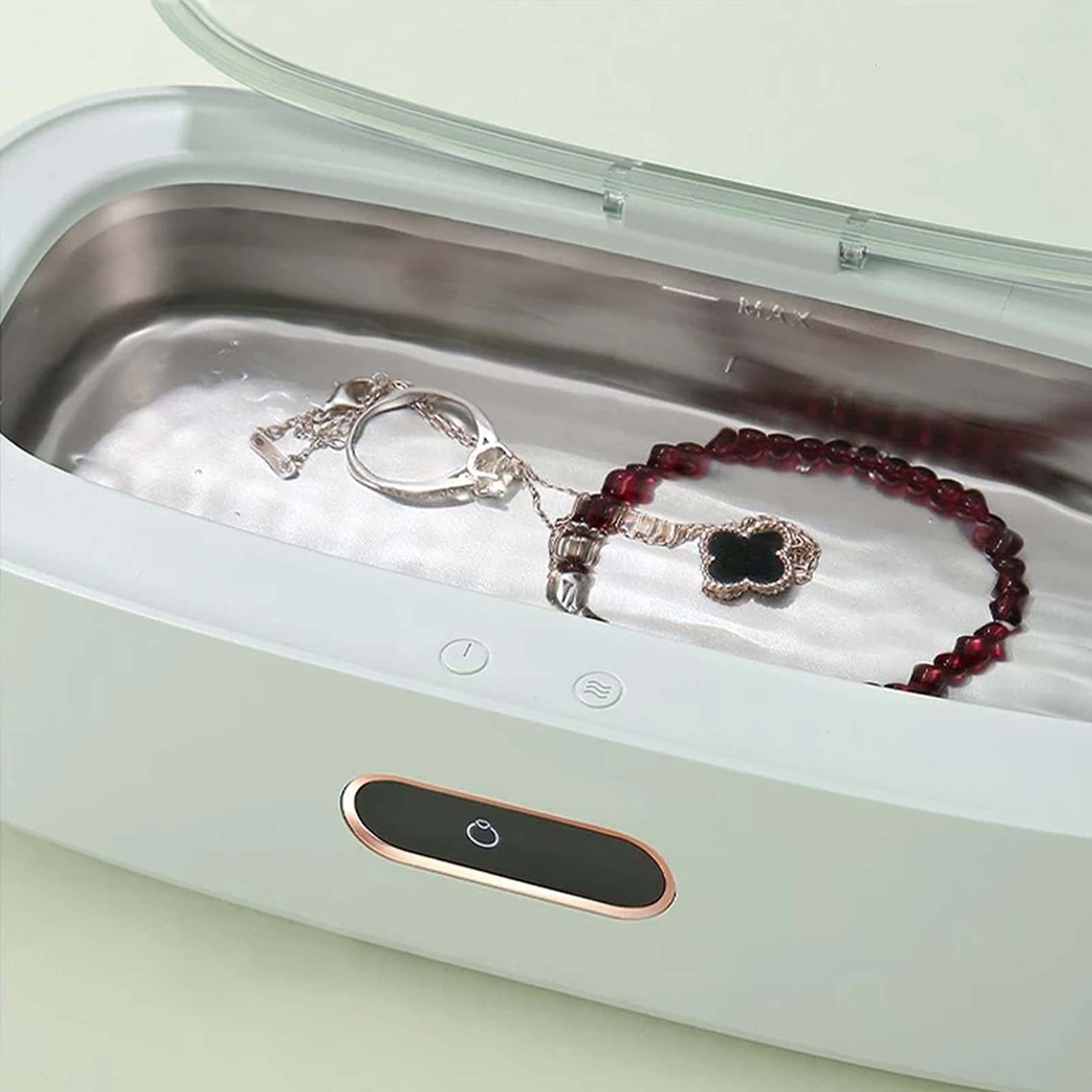 Limpiador ultrasónico digital, máquina de limpieza de placas de circuitos for joyas, gafas y baño ultrasónico, esterilizador por ultrasonidos.,Limpiador de gafas(Green)