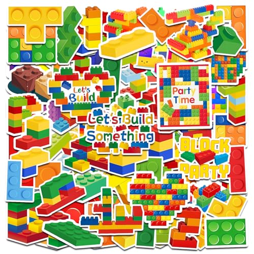 100 Building Block Sticker Sheets Building Block Party Decorations Colorful Building Block Stickers Gifts for Building Block Lovers.