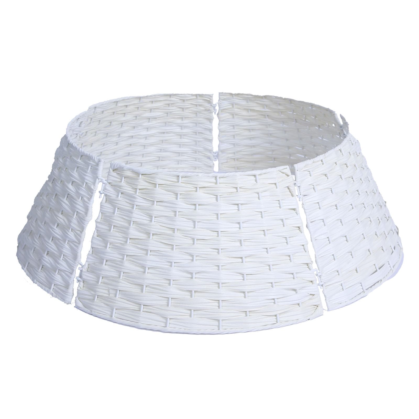 HYBDAMAI Christmas Tree Collar, 27'' Handmade Artificial Rattan Wicker Christmas Stand Tree Collar Basket Base Cover for Holiday Decoration, White