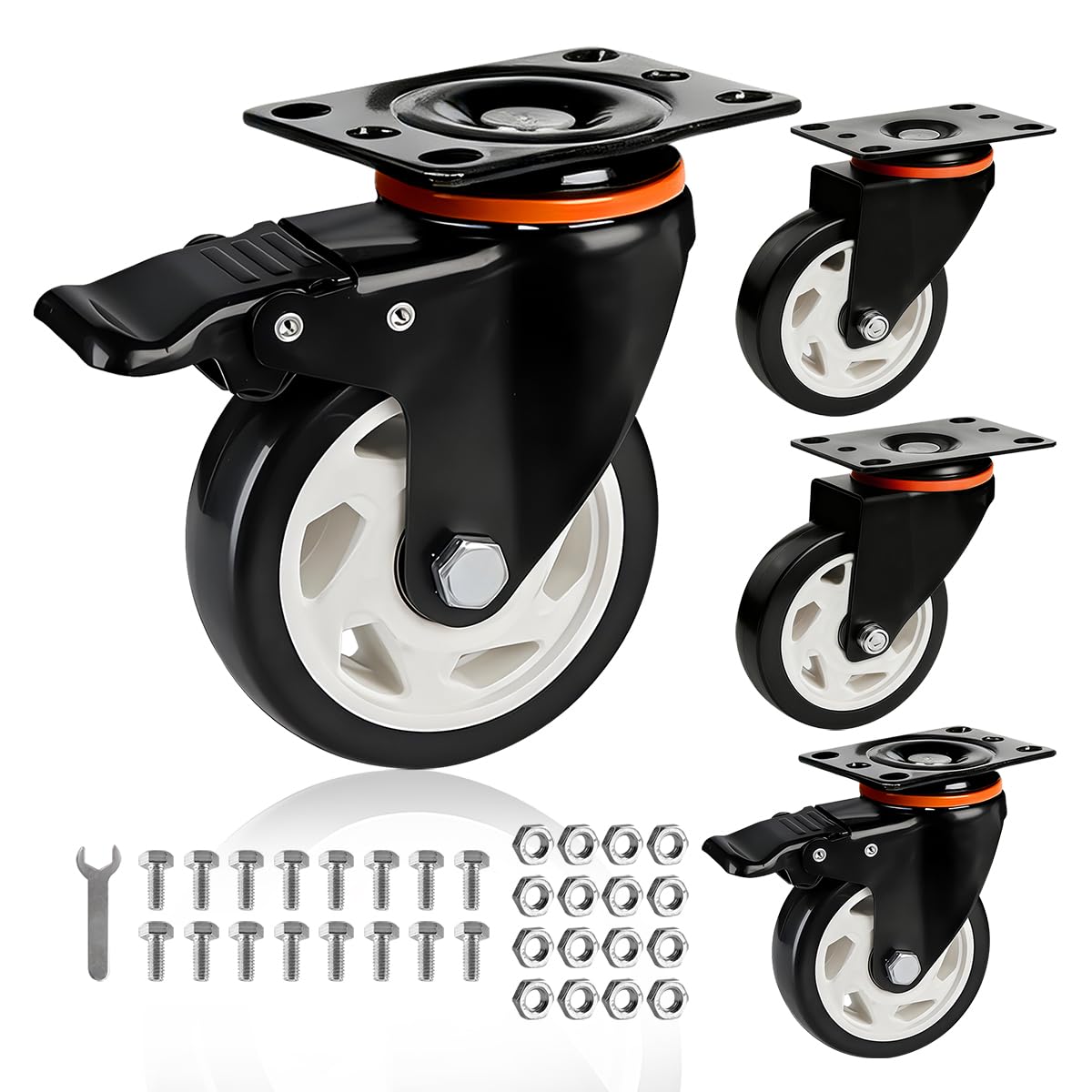 Heavy Duty Casters Set of 4, Industrial Casters Load 3000lbs, Locking Casters Wheels for Furniture and Workbench (5 inch 2 with Brakes 2 Without Brakes)