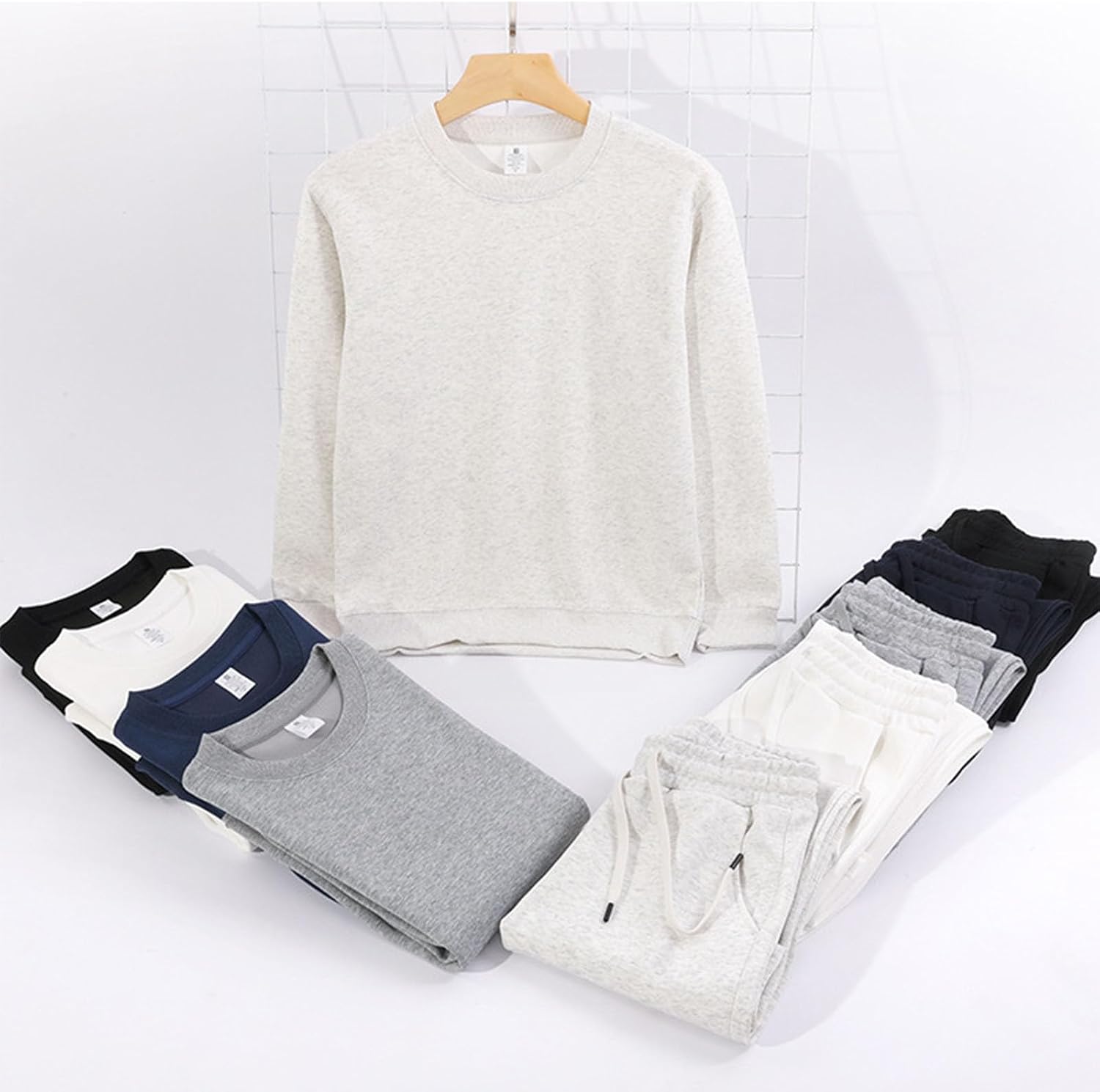 Cambkatl Men's Tracksuits, Comfy Cotton Pullover Basic Loose Crewneck Long Sleeve Sweatshirt Versatile Casual Jogging Sets