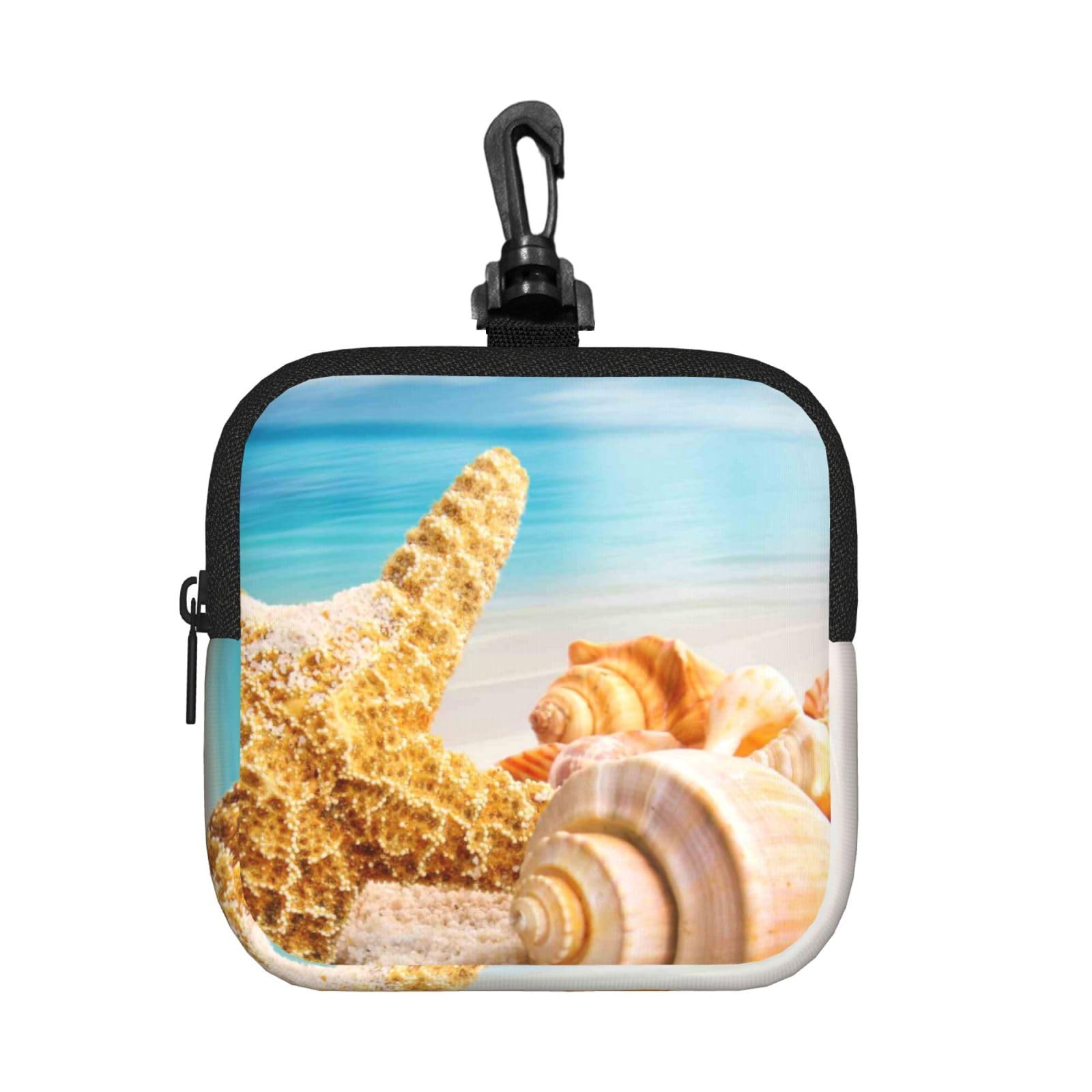 Starfish Seashell Ocean Beach Print Square Storage Bag Travel Toiletry Cosmetic Organizer Pouch Lightweight Reusable