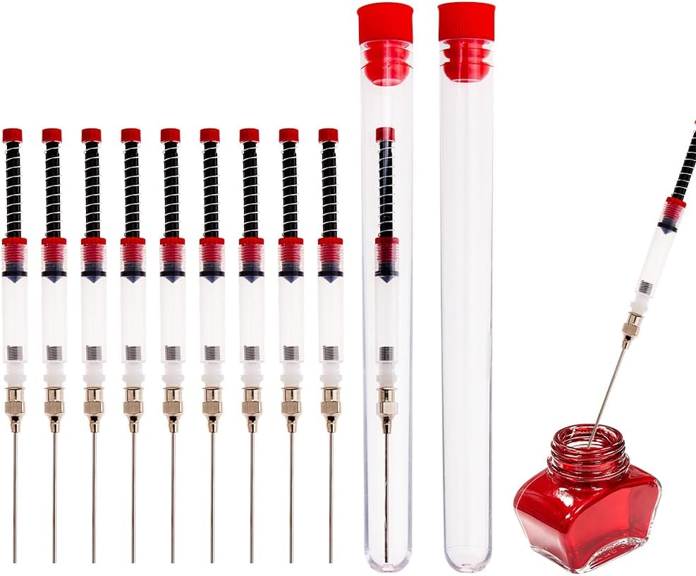 SUPERFINDINGS 10 Sets Fountain Pen Ink Syringe Removable Blunt Syringe Fountain Pen with 3.5mm Hole Needle Cartridge Converter with 2Pcs Storage Tubes for Refilling CartridgesCleaning Gluing